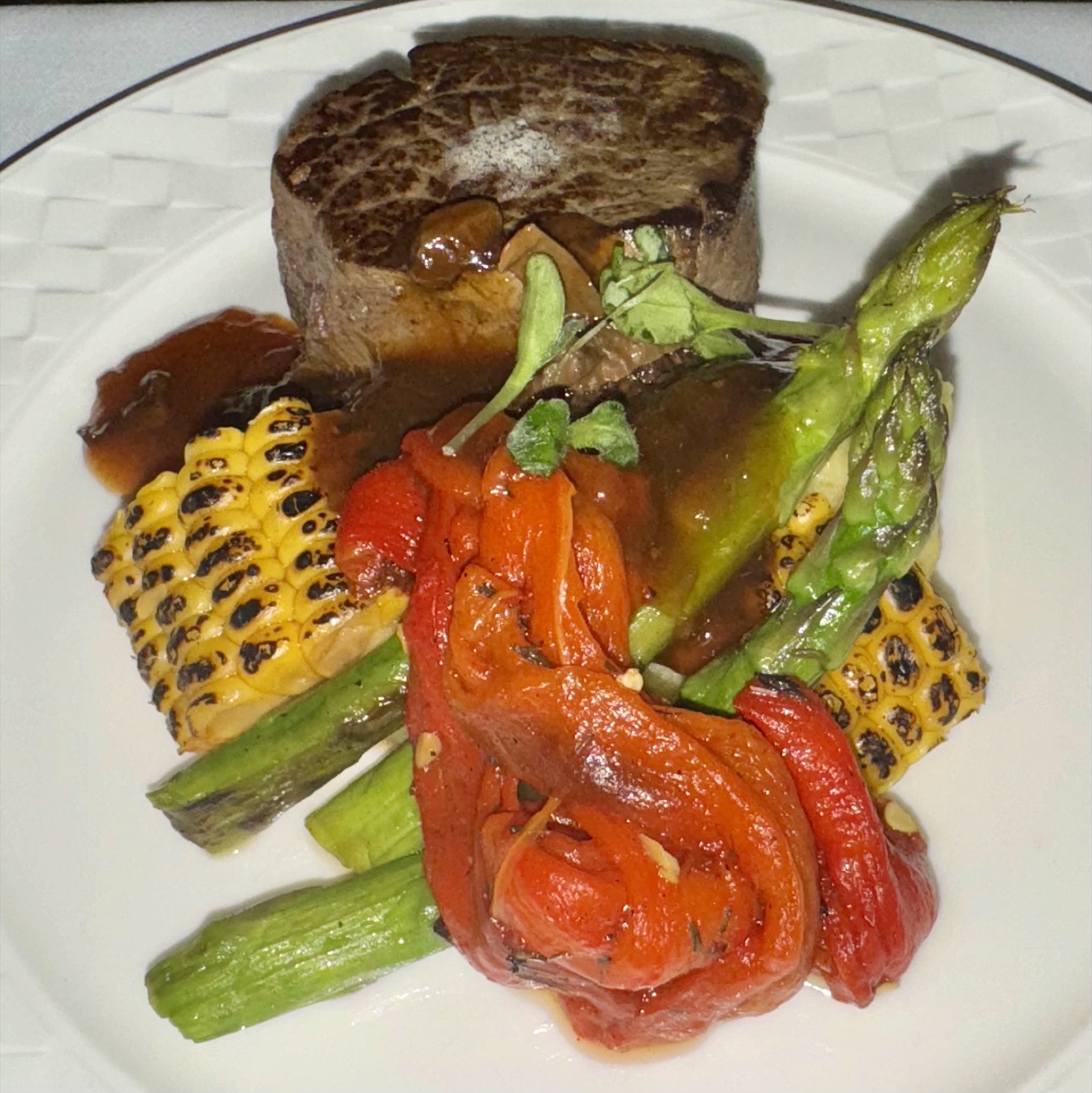 Fine dining steak with charred vegetables